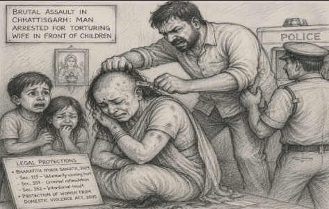 Husband Arrested for Brutally Torturing Wife in Front of Children in Chhattisgarh 