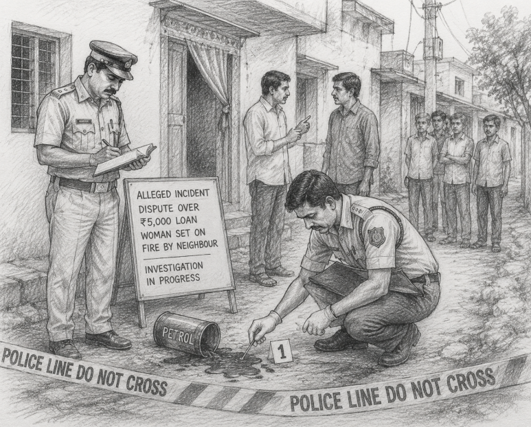 Woman Allegedly Set on Fire Over ₹5,000 Loan Dispute; Neighbour Under Investigation
