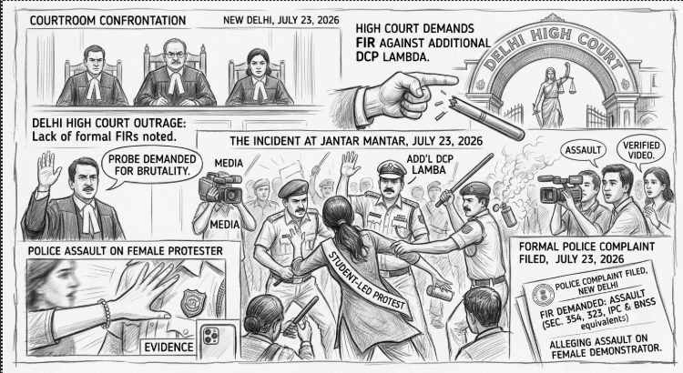 Delhi Police Brutality Probe: FIR Demanded Against Senior Cop Following High Court Outrage Over Assault on Female Protester