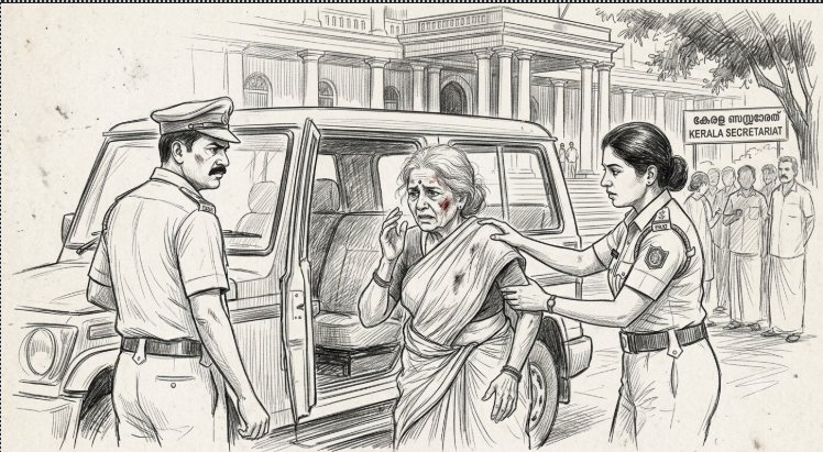 Elderly Woman Alleges Police Assault at Kerala Secretariat