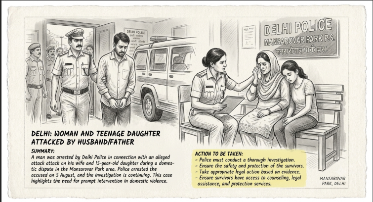 Delhi: Woman and teenage daughter attacked by husband/father 