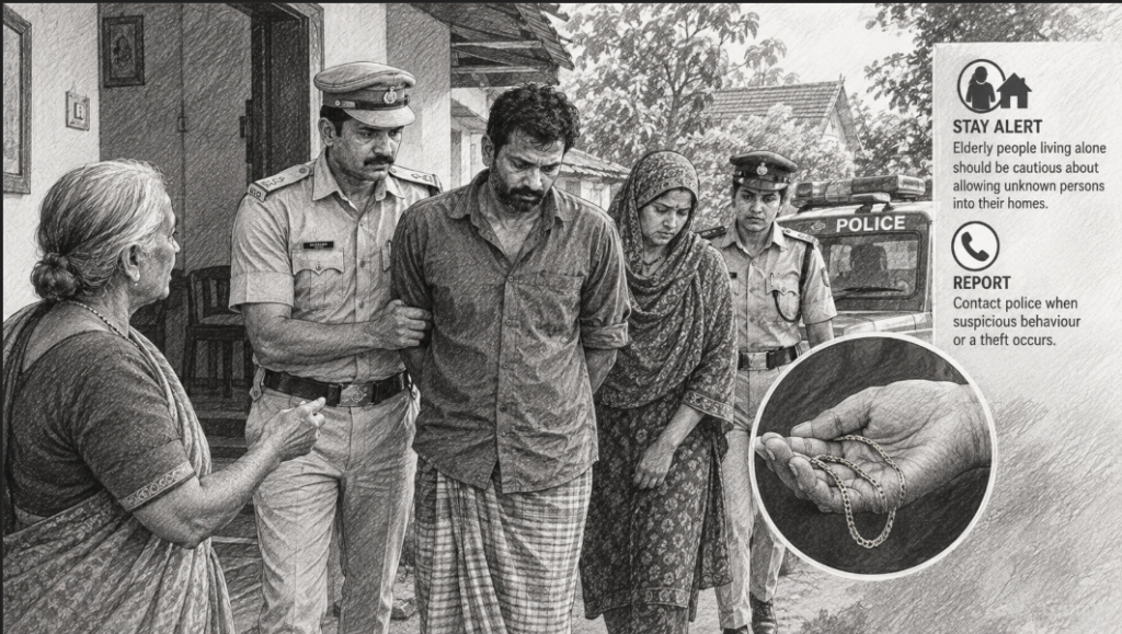 Elderly Woman Robbed of Gold Chain at Her Home in Idukki