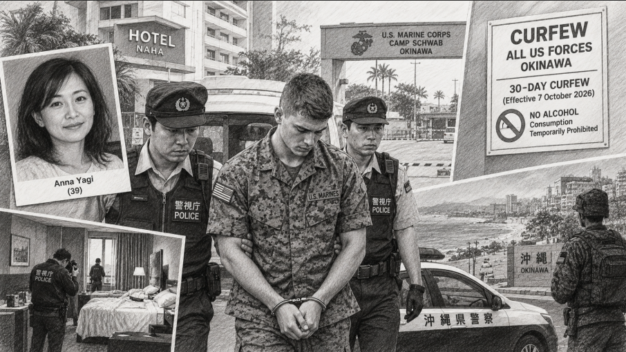 US Marine accused of murdering Japanese woman in Okinawa; US forces placed under curfew
